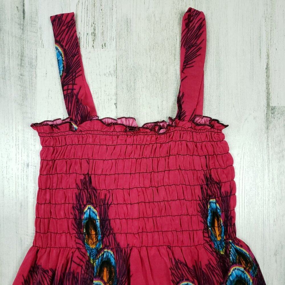 NWT Golden Butterfly Red Peacock Print Smocked Sleeveless Sundress Size Large - Picture 6 of 9